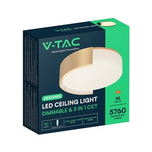 Oprawa sufitowa plafoniera 48W LED 45cm 3w1 ściemnialna złota BT pilot CCT VT-84023 3000K-4000K-6000K 5760lm