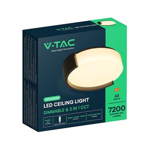 Oprawa sufitowa plafoniera 63W LED 55cm 3w1 ściemnialna czarna BT pilot CCT VT-84036 3000K-4000K-6000K 7200lm