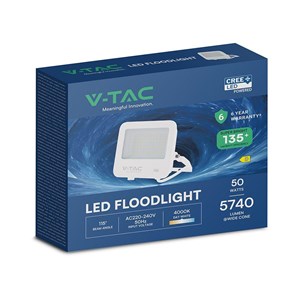 Naświetlacz LED V-TAC CREE CHIP 50W 135lm/W IP65 biały VT-4455 4000K 5740lm 6 lat gwarancji