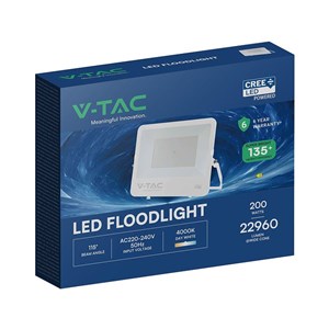 Naświetlacz LED V-TAC CREE CHIP 200W 135lm/W IP65 biały VT-44201 4000K 22960lm 6 lat gwarancji