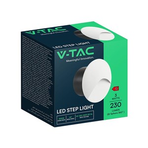 Oprawa schodowa aluminiowa 3W LED V-TAC okrągła biała 230V IP65 VT-44002RD 3000K 230lm