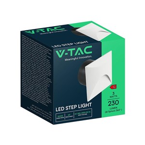 Oprawa schodowa aluminiowa 3W LED V-TAC kwadratowa biała 230V IP65 VT-44002SQ 3000K 230lm