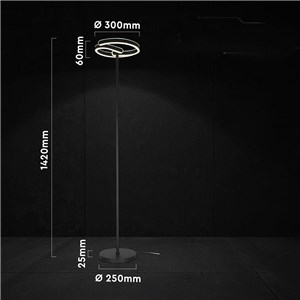 Lampa podłogowa V-TAC 25W kierownica fi30cm x 140cm czarna VT-84048 4000K 3250lm