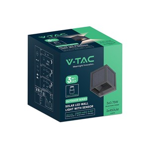 Oprawa ścienna solarna/USB V-TAC 9W LED COB czarna kostka 10x10cm IP65 czujnik ruchu VT-408CCT 3000K-4000K-6000K 900lm
