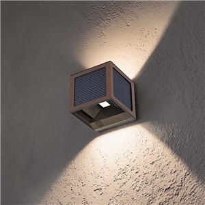 Oprawa ścienna solarna/USB V-TAC 9W LED COB brąz corten kostka 10x10cm IP65 czujnik ruchu VT-408CCT 3000K-4000K-6000K 900lm