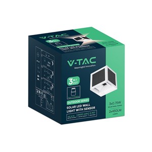 Oprawa ścienna solarna/USB V-TAC 9W LED COB biała kostka 10x10cm IP65 czujnik ruchu VT-408CCT 3000K-4000K-6000K 900lm