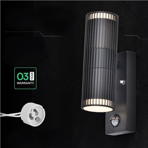 Kinkiet ogrodowy V-TAC GU10 czujnik aluminium góra dół IP44 czarny VT-10175PIR 3 lata gwarancji