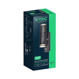 Kinkiet ogrodowy V-TAC GU10 czujnik aluminium góra dół IP44 czarny VT-10175PIR 3 lata gwarancji