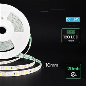 Taśma LED premium V-TAC SMD2835 120LED/m 8W/m 24V 2xPCB rolka 20metrów VT-2835 3000K 785lm