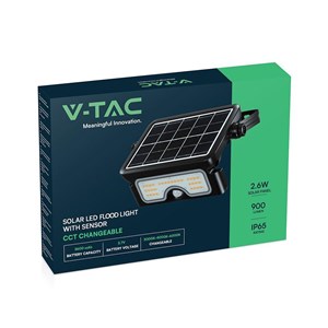 Naświetlacz LED solarny V-TAC 7W CCT czujnik ruchu IP65 czarny VT-777-7 STEP: 3000K + 4000K + 6500K 900lm 3 lata gwarancji