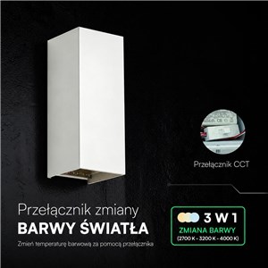 Oprawa ścienna V-TAC 10W LED COB biała IP65 CCT zmiana barwy VT-120112-W 2700K-3200K-4000K 1250lm