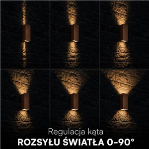 Oprawa ścienna V-TAC 10W LED COB brąz corten IP65 CCT zmiana barwy VT-120112-C 2700K-3200K-4000K 1250lm