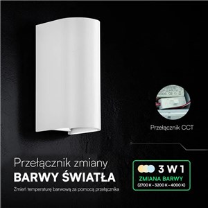 Oprawa ścienna V-TAC 10W LED COB biała IP65 CCT zmiana barwy VT-120113 2700K-3200K-4000K 1250lm