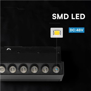 Oprawa szynoprzewód 48V V-TAC 5W 48V 36st LED czarna 12cm regulowana VT-41028 6400K 400lm 3 lata gwarancji