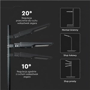 Naświetlacz oprawa uliczna solarna V-TAC 40W LED czarna IP65 150Lm/W CCT VT-ST43 3000K-4000K-6500K 6000lm 3 lata gwarancji