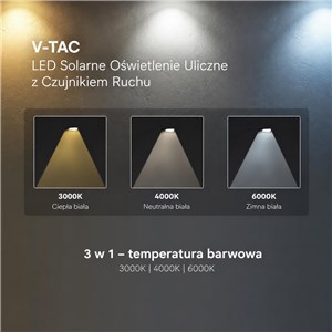 Naświetlacz oprawa uliczna solarna V-TAC 40W LED czarna IP65 150Lm/W CCT VT-ST43 3000K-4000K-6500K 6000lm 3 lata gwarancji