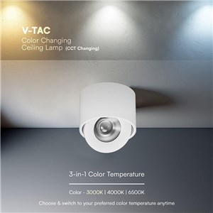 Oprawa V-TAC LED CREE uchylny downlight natynkowy 12W CRI90+ CCT IP44 biała VT-110012CCT 3000K-4000K-6500K 800lm 6 lat gwarancji