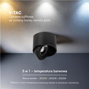 Oprawa V-TAC LED CREE uchylny downlight natynkowy 12W CRI90+ CCT IP44 biała VT-110012CCT 3000K-4000K-6500K 800lm 6 lat gwarancji