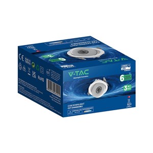 Oprawa V-TAC LED CREE uchylny downlight wpuszczany 12W CRI90+ CCT IP44 biała VT-110011CCT 3000K-4000K-6500K 800lm 6 lat gwarancji