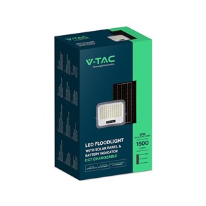 Naświetlacz LED solarny V-TAC 12W pilot auto timer IP65 czarny CCT VT-105W 3000K-4500K-6500K 2000lm
