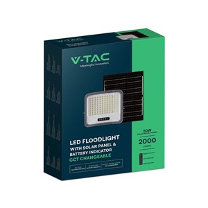 Naświetlacz LED solarny V-TAC 20W pilot auto timer IP65 czarny CCT VT-205W 3000K-4500K-6500K 2000lm