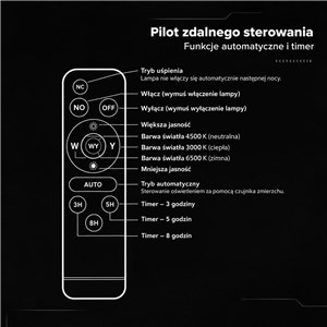 Naświetlacz LED solarny V-TAC 20W pilot auto timer IP65 czarny CCT VT-205W 3000K-4500K-6500K 2000lm