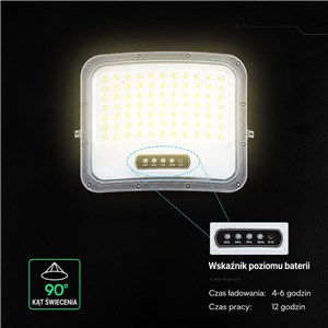 Naświetlacz LED solarny V-TAC 25W pilot auto timer IP65 czarny CCT VT-305W 3000K-4500K-6500K 2000lm