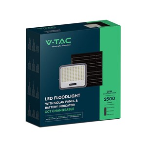 Naświetlacz LED solarny V-TAC 25W pilot auto timer IP65 czarny CCT VT-305W 3000K-4500K-6500K 2000lm