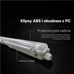 Oprawa hermetyczna korpus V-TAC LED do świetlówek 2x120cm IP65 PC+ABS VT-120002