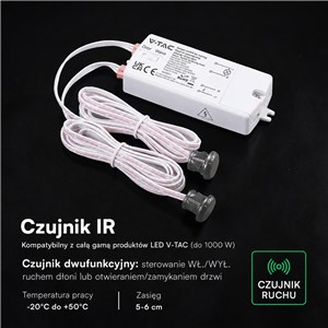 Czujnik ruchu na ruch ręki z przewodem max.1000W LED dwa sensory V-TAC VT-8159-2 5 lat gwarancji