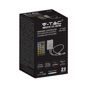 Sterownik Taśm V-TAC LED CCT MONO Jednokolorowy 12V/24V Podczerwień 24 Przyciski VT-2425