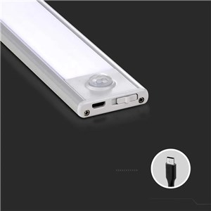 Oprawa podszafkowa V-TAC 2,5W LED srebrna czujnik ruchu ładowanie USB 60cm VT-8143 3000K 260lm