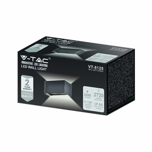 Oprawa Ścienna V-TAC 24W LED Góra Dół IP65 Czarna VT-8125-B-N 3000K 2720lm