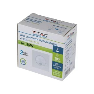 Oprawa Schodowa 3W LED V-TAC Biała Czujnik Ruchu 230V VT-8035 4000K 100lm