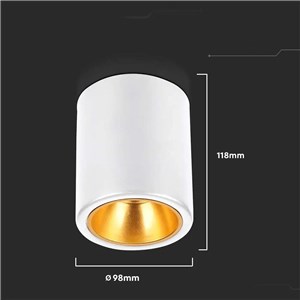 Oprawa V-TAC GU10 okrągła natynkowa tuba biała+złoty 98x118mm VT-978RD 3 lata gwarancji