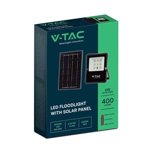 Projektor LED Solarny V-TAC 6W Pilot, AUTO, Timer IP65 VT-55050 6400K 400lm