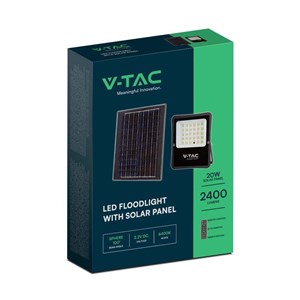 Projektor LED Solarny V-TAC 20W Pilot, AUTO, Timer IP65 VT-55300 6400K 2400lm