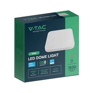 Plafon V-TAC 18W LED SAMSUNG CHIP Kwadrat 25x25cm Natynkowy IP44 Biały VT-8618 3000K 1830lm 5 Lat Gwarancji