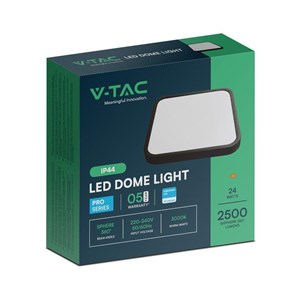 Plafon V-TAC 24W LED SAMSUNG CHIP Kwadrat 30x30cm Natynkowy IP44 Czarny VT-8624B 3000K 2500lm 5 Lat Gwarancji