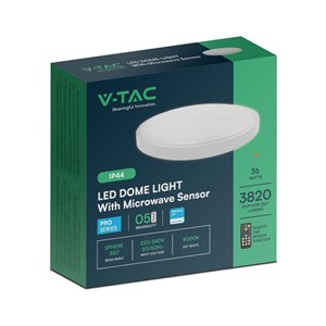 Oprawa sufitowa plafoniera V-TAC 36W LED SAMSUNG CHIP okrągły 42cm natynkowy pilot czujnik ruchu IP44 biały VT-8630S 4000K 3820lm 5 lat gwarancji