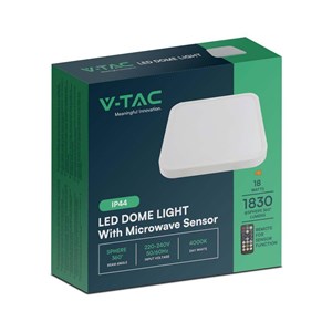 Oprawa sufitowa plafoniera V-TAC 18W LED kwadrat 30x30cm natynkowy pilot czujnik ruchu IP44 biały VT-8618S 4000K 1830lm