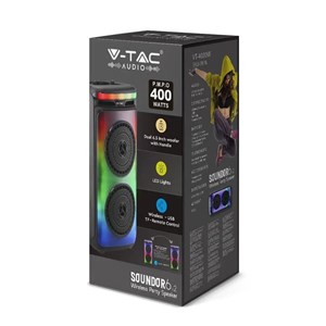 Głośnik Przenośny V-TAC 400W Mikrofon Pilot BT USB TF FM AUX TWS KARAOKE VT-4000W