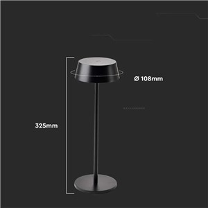 Lampka stołowa nocna V-TAC 2W LED 32,5cm ładowanie ściemnianie IP54 czarna VT-7562 3000K 200lm