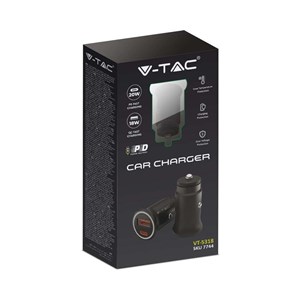 Samochodowa Ładowarka do zapalniczki V-TAC USB 12-24V 18W + USB-C 20W VT-5318