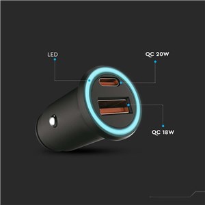 Samochodowa Ładowarka do zapalniczki V-TAC USB 12-24V 18W + USB-C 20W VT-5318