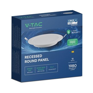 Panel wpuszczany downlight V-TAC 18W LED CREE CHIP okrągły 220x28mm VT-61018CCT 3000K-4000K-6500K 1980lm 6 lat gwarancji