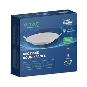 Panel wpuszczany downlight V-TAC 24W LED CREE CHIP okrągły 294x29mm VT-61024CCT 3000K-4000K-6500K 2640lm 6 lat gwarancji