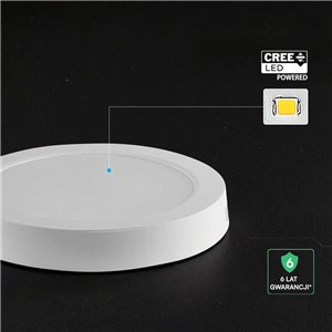 Panel natynkowy downlight V-TAC 6W LED CREE CHIP okrągły 121x30mm VT-60006CCT 3000K-4000K-6500K 630lm 6 lat gwarancji