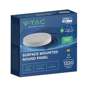 Panel natynkowy downlight V-TAC 12W LED CREE CHIP okrągły 167x30mm VT-60012CCT 3000K-4000K-6500K 1320lm 6 lat gwarancji