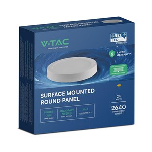Panel natynkowy downlight V-TAC 24W LED CREE CHIP okrągły 288x31mm VT-60006CCT 3000K-4000K-6500K 2640lm 6 lat gwarancji